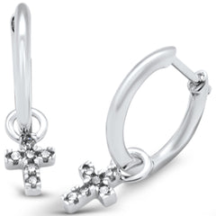 SPECIAL! .12ct G SI 14K White Gold Diamond Dangling Cross Hoop Earrings