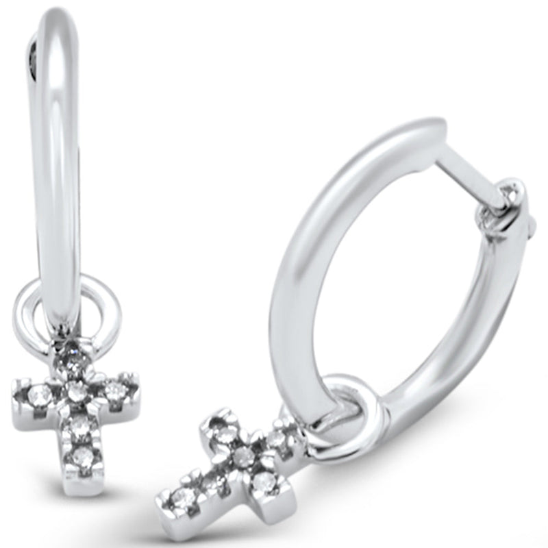 SPECIAL! .12ct G SI 14K White Gold Diamond Dangling Cross Hoop Earrings