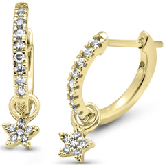 SPECIAL! .23ct G SI 14K Yellow Gold Diamond Dangling Star Hoop Earrings