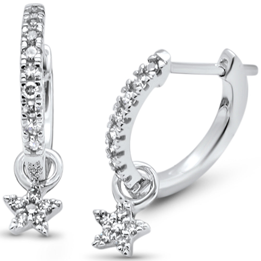 SPECIAL! .23ct G SI 14K White Gold Diamond Dangling Star Hoop Earrings