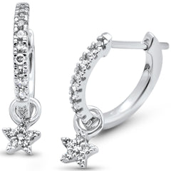 SPECIAL! .23ct G SI 14K White Gold Diamond Dangling Star Hoop Earrings