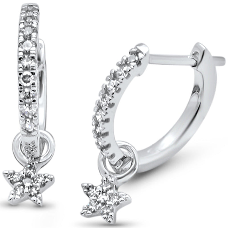SPECIAL! .23ct G SI 14K White Gold Diamond Dangling Star Hoop Earrings