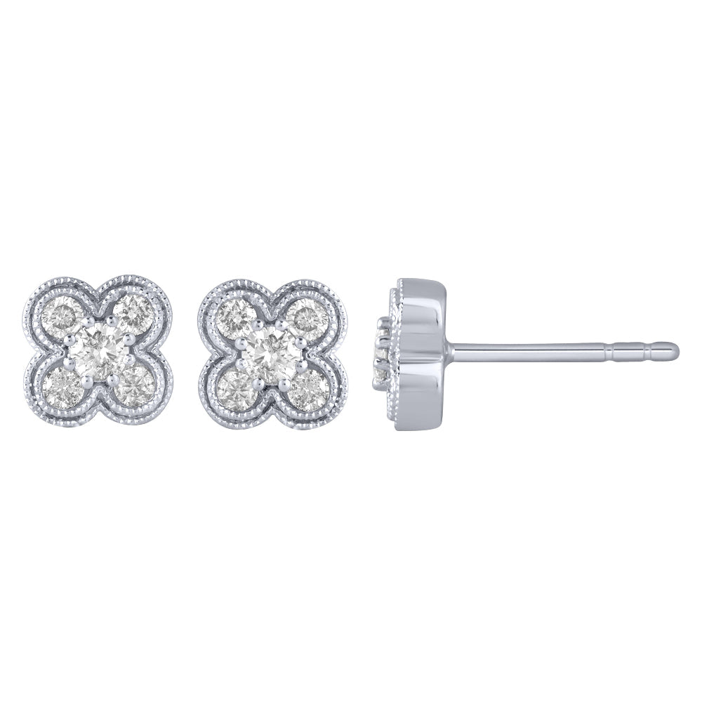 SPECIAL! .40ct G SI 14K White Gold Diamond Clover Flower Stud Earrings
