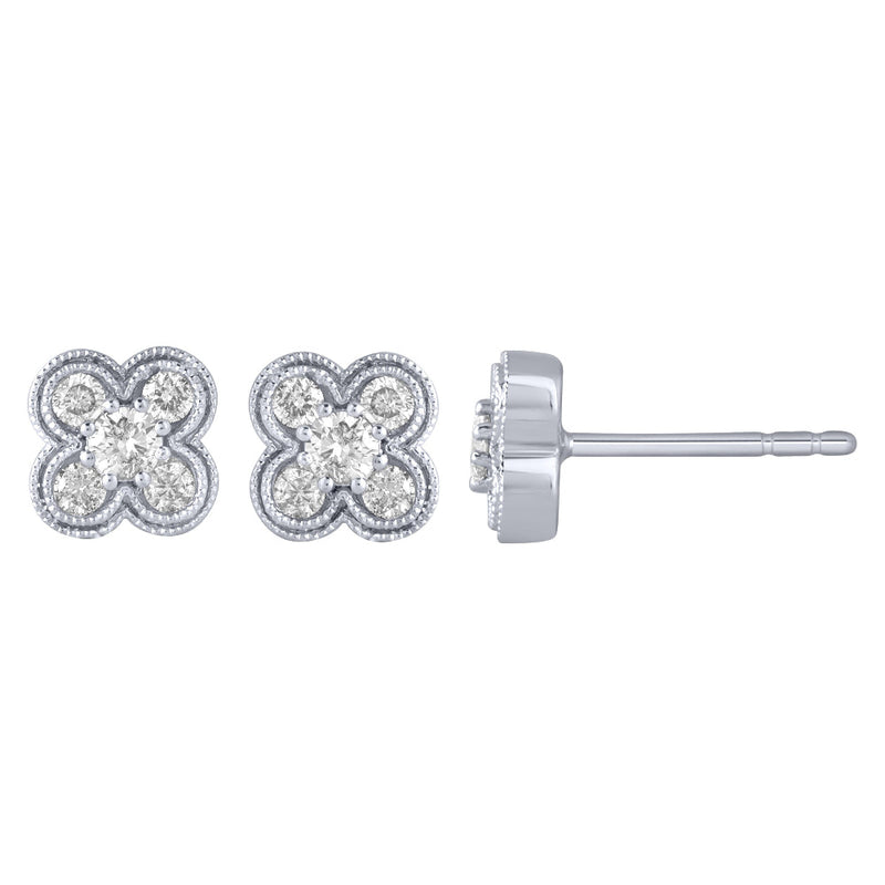 SPECIAL! .40ct G SI 14K White Gold Diamond Clover Flower Stud Earrings