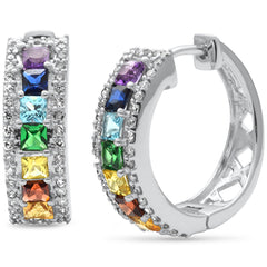 SPECIAL!  1.90ct G SI 14K White Gold Diamond & Multi Color Hoop Earrings