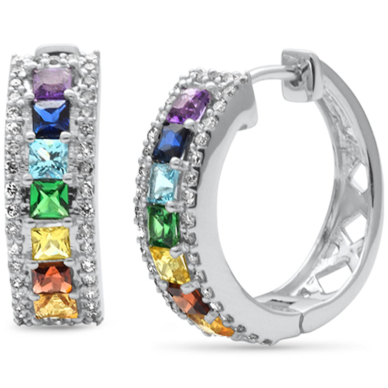 SPECIAL!  1.90ct G SI 14K White Gold Diamond & Multi Color Hoop Earrings