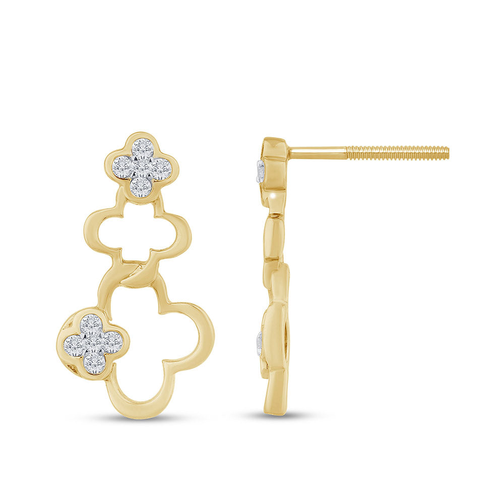 .21ct G SI 14K Yellow Gold Diamond Three Flower Earrings