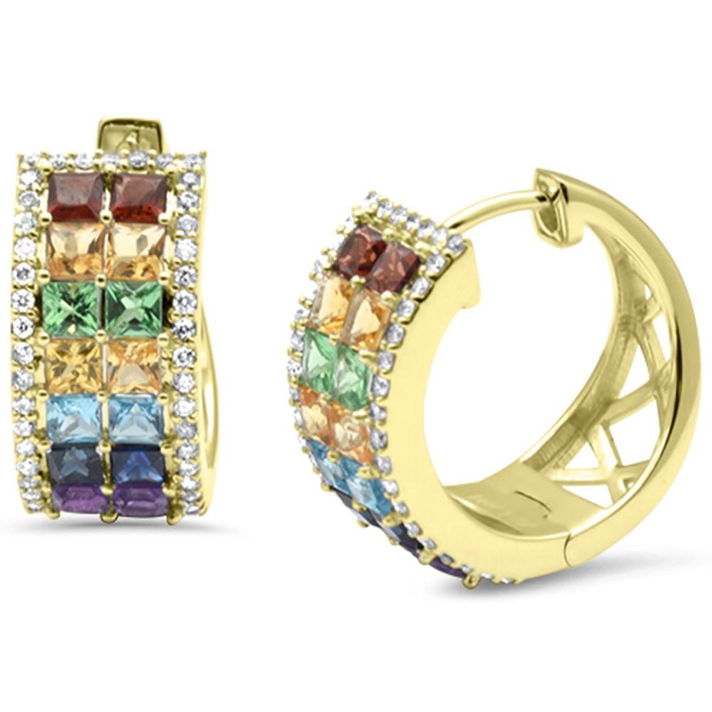 SPECIAL! 1.69ct G SI 14K Yellow Gold Diamond & Multi Color Gemstone Hoop Earrings