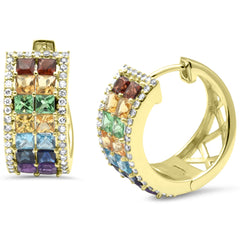 SPECIAL! 1.69ct G SI 14K Yellow Gold Diamond & Multi Color Gemstone Hoop Earrings