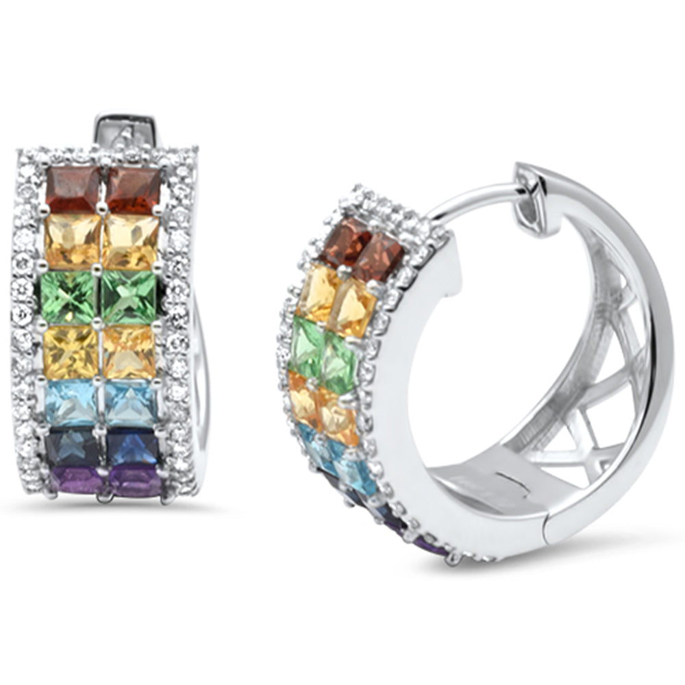 SPECIAL! 1.82ct G SI 14K White Gold Diamond & Multi Color Gemstone Hoop Earrings