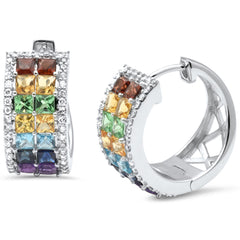 SPECIAL! 1.82ct G SI 14K White Gold Diamond & Multi Color Gemstone Hoop Earrings