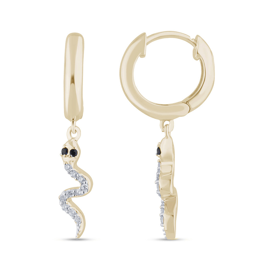 SPECIAL! .15ct G SI 14K Yellow Gold Diamond & Blue Sapphire Gemstone Dangling Snake Earrings