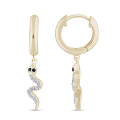 SPECIAL! .15ct G SI 14K Yellow Gold Diamond & Blue Sapphire Gemstone Dangling Snake Earrings