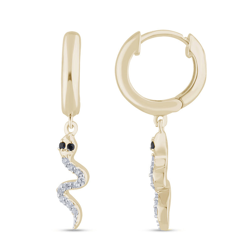 SPECIAL! .15ct G SI 14K Yellow Gold Diamond & Blue Sapphire Gemstone Dangling Snake Earrings