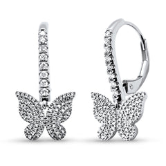 SPECIAL! .40ct G SI 14K White Gold Diamond Dangling Butterfly Hoop Earrings