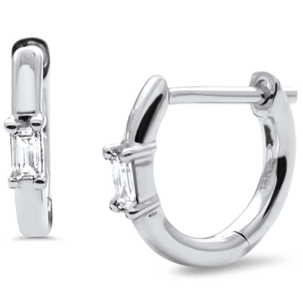.08ct G SI 14K White Gold Diamond Petite Baguette Hoop Earrings