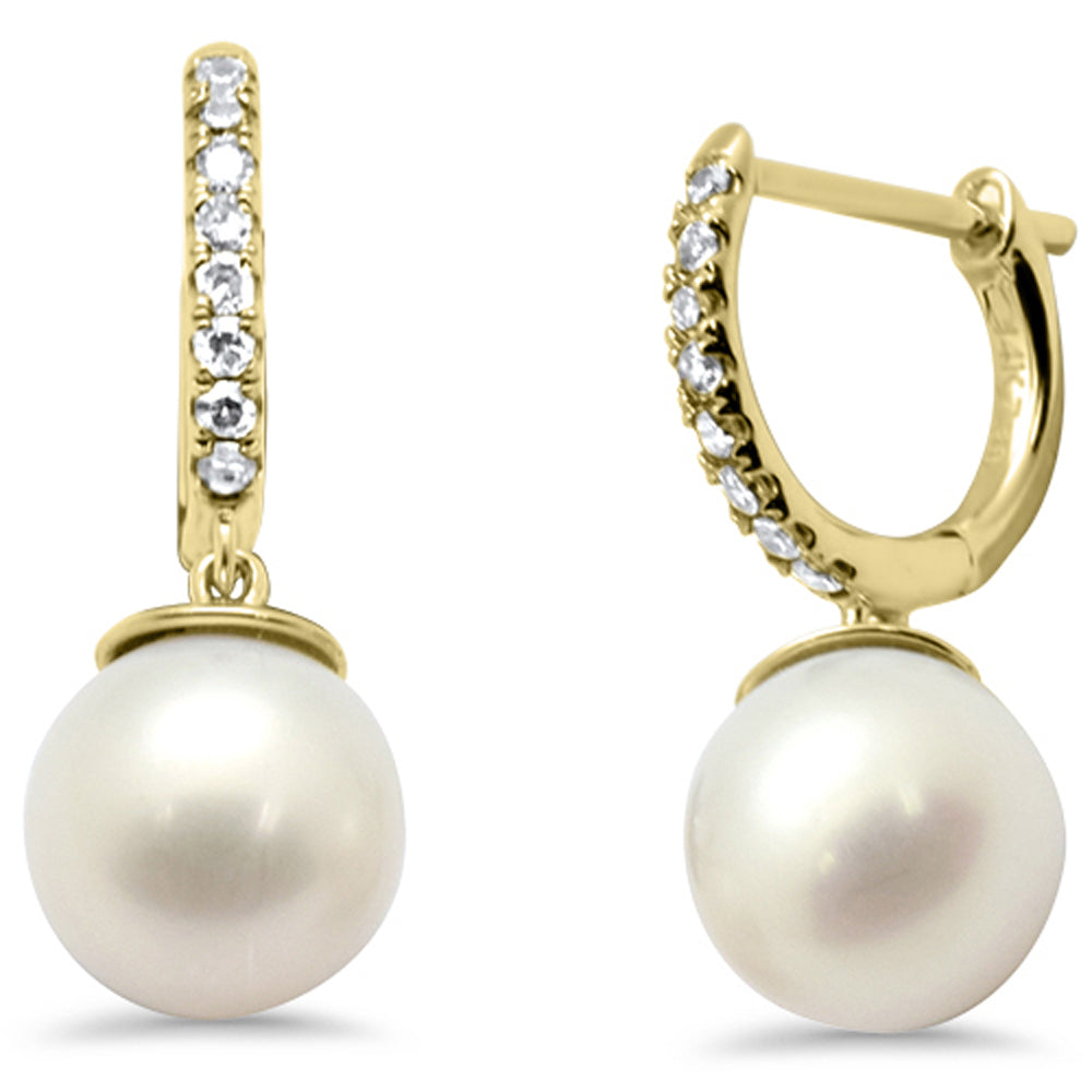 SPECIAL! .10ct G SI 14K Yellow Gold Diamond Dangling Pearl Earrings