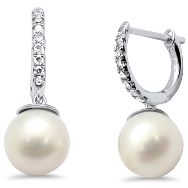 SPECIAL! .10CT G SI 14K White Gold Diamond Dangling Pearl Earrings