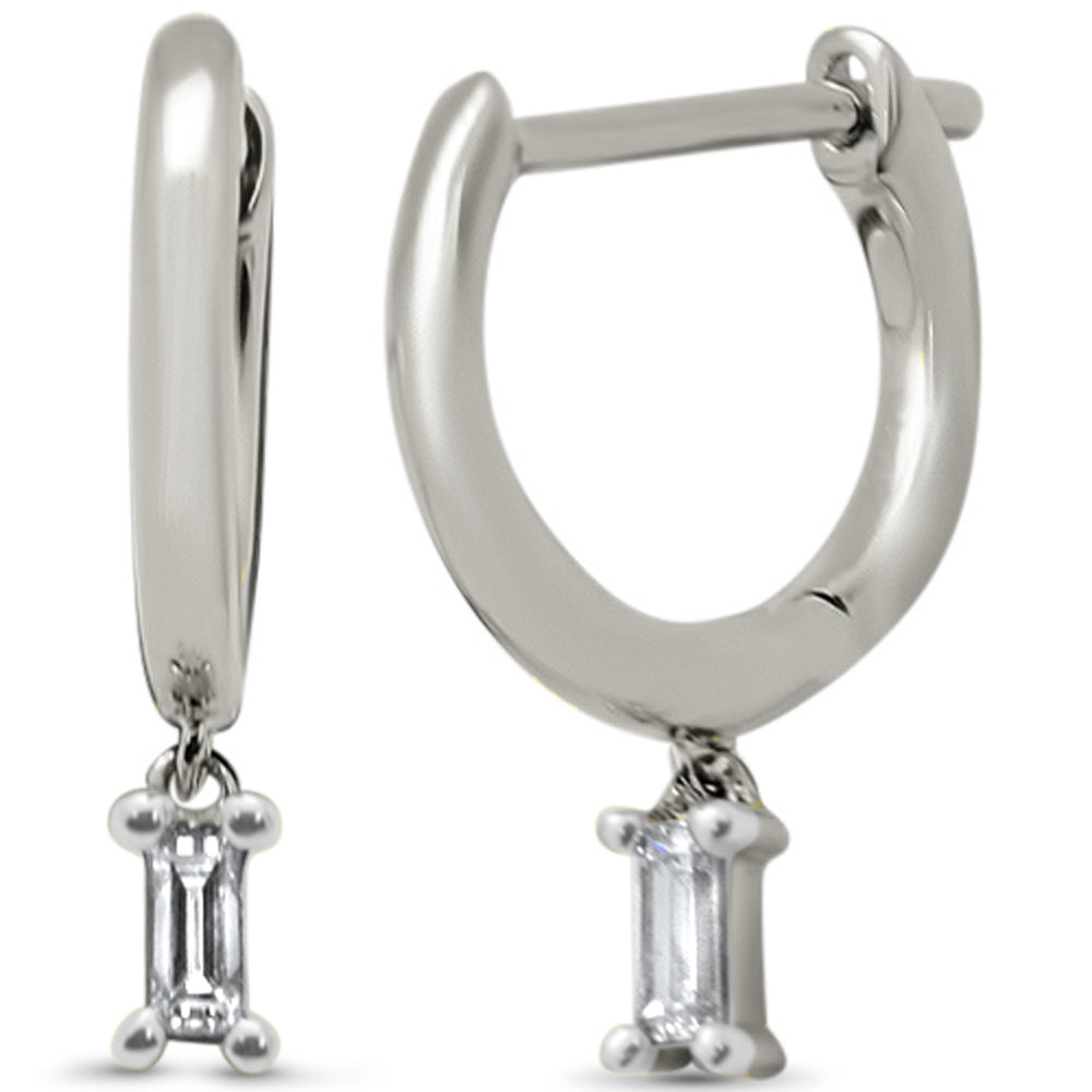 .09ct G SI 14K White Gold Diamond Petite Baguette Hoop Earrings