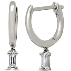 .09ct G SI 14K White Gold Diamond Petite Baguette Hoop Earrings