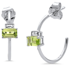 .76ct G SI 14k White Gold Baguette Diamond & Peridot Hoop Earrings