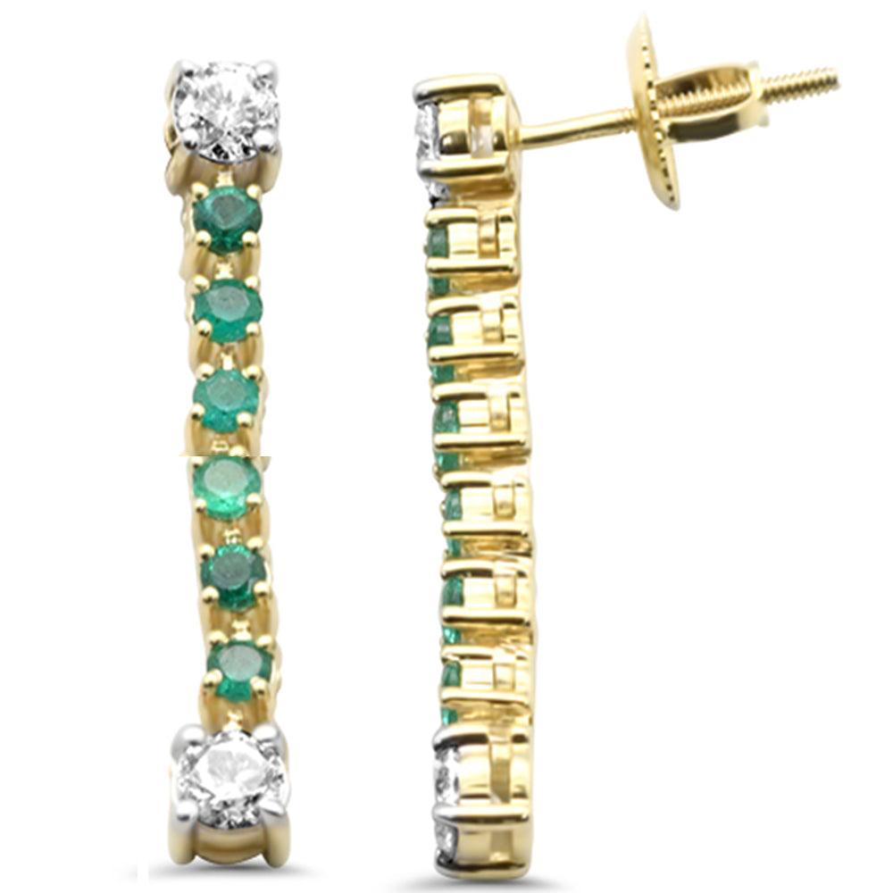 SPECIAL! .92ct G SI 14K Yellow Gold Diamond & Emerald Dangle Drop Line Earrings