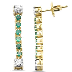 SPECIAL! .92ct G SI 14K Yellow Gold Diamond & Emerald Dangle Drop Line Earrings
