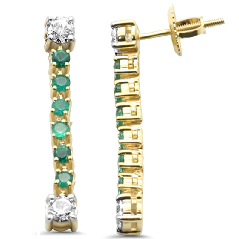 SPECIAL! .92ct G SI 14K Yellow Gold Diamond & Emerald Dangle Drop Line Earrings