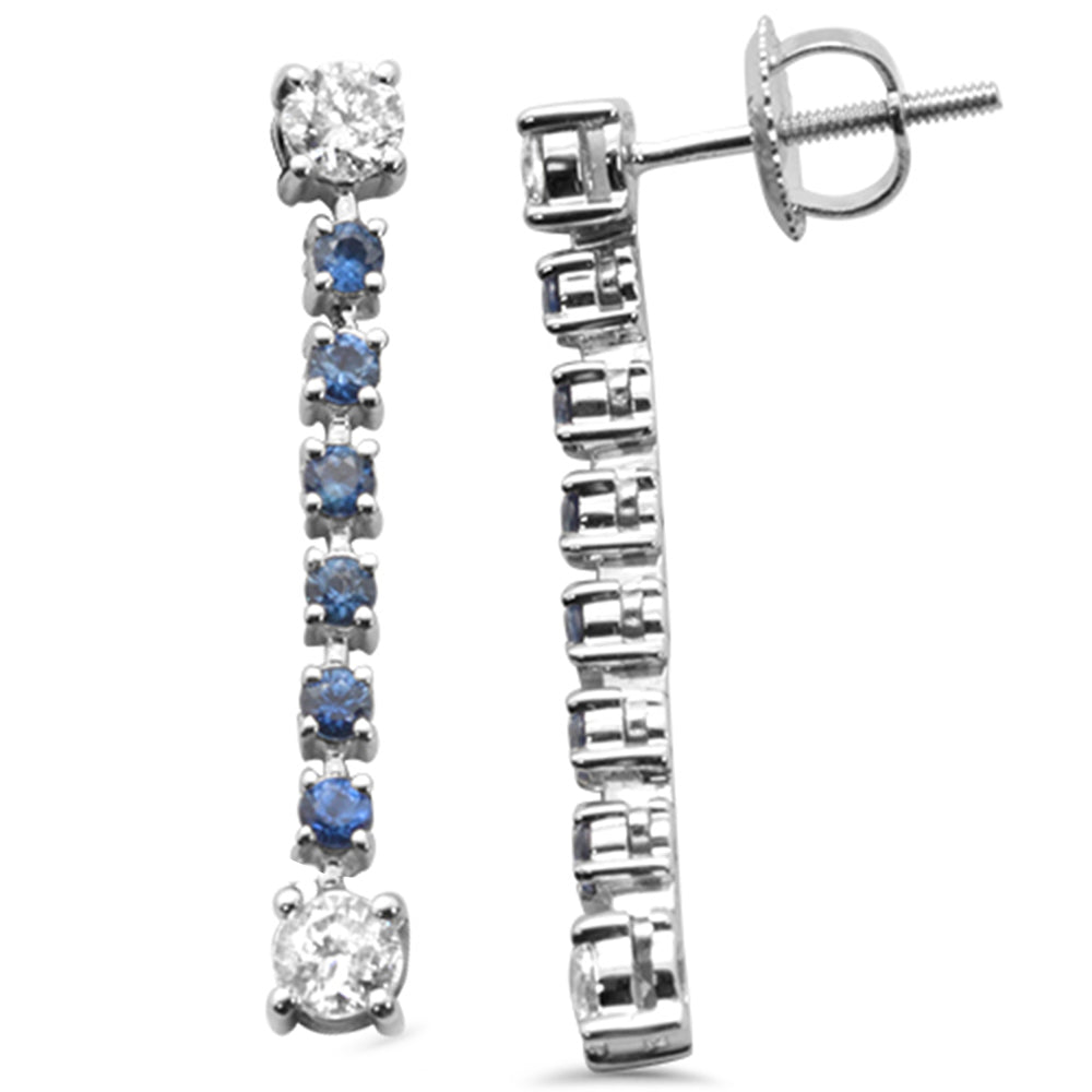 SPECIAL! 1.00ct G SI 14K White Gold Diamond & Blue Sapphire Dangling Earrings