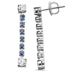 SPECIAL! 1.00ct G SI 14K White Gold Diamond & Blue Sapphire Dangling Earrings