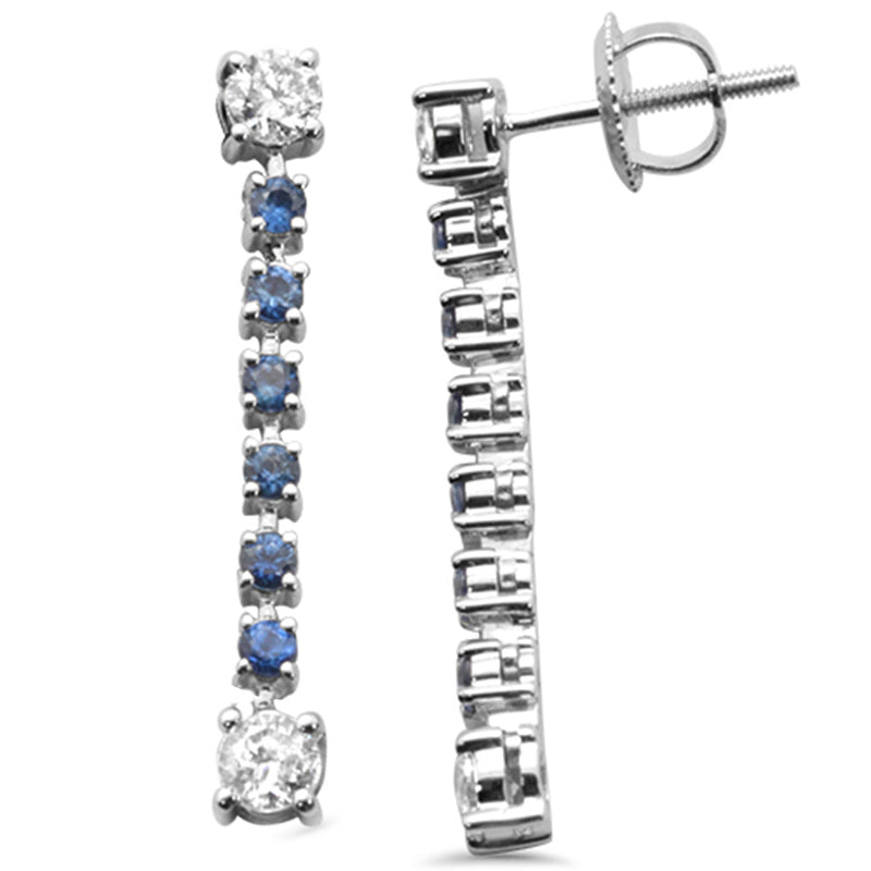 SPECIAL! 1.00ct G SI 14K White Gold Diamond & Blue Sapphire Dangling Earrings