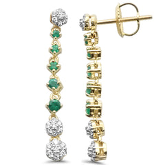 SPECIAL! .47ct G SI 14K Yellow Gold Diamond & Emerald Dangling Drop Earrings
