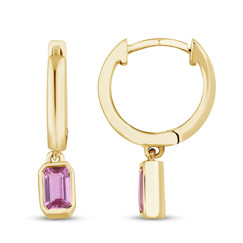 SPECIAL!.55ct G SI 14K Yellow Gold Petite Pink Tourmaline Gemstone Hoop Earrings