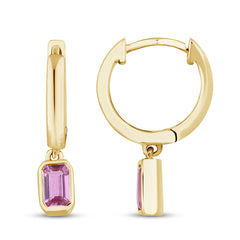 SPECIAL!.61ct G SI 14K Yellow Gold Petite Pink Tourmaline Gemstone Hoop Earrings