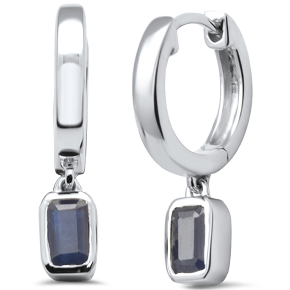 SPECIAL! .62ct 14K White Gold Petite Blue Sapphire Gemstone Hoop Earrings