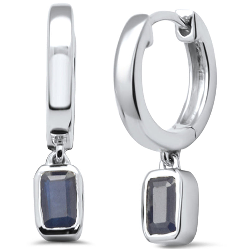SPECIAL! .62ct 14K White Gold Petite Blue Sapphire Gemstone Hoop Earrings