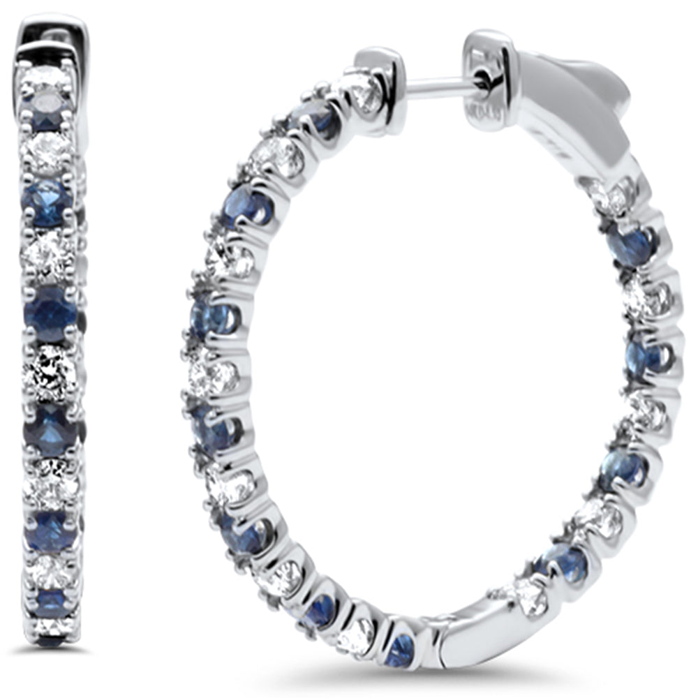 SPECIAL! 2.27ct G SI 14K White Gold Diamond Blue Sapphire Hoop Earrings
