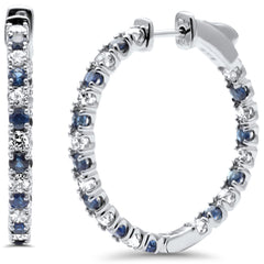 SPECIAL! 2.27ct G SI 14K White Gold Diamond Blue Sapphire Hoop Earrings