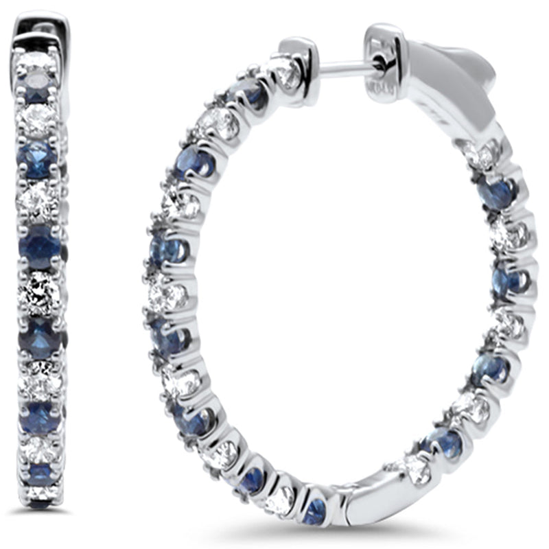 SPECIAL! 2.27ct G SI 14K White Gold Diamond Blue Sapphire Hoop Earrings