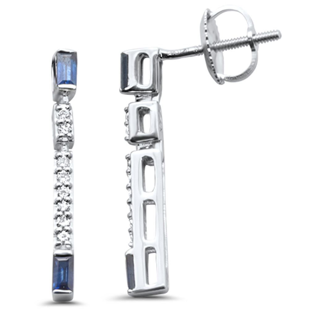 .41ct G SI 14K White Gold Diamond Blue Sapphire Dangling Earrings