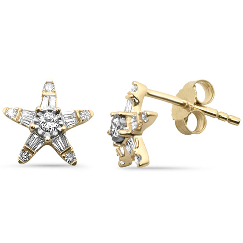 .26ct G SI 14K Yellow Gold Diamond Star Baguette Earrings