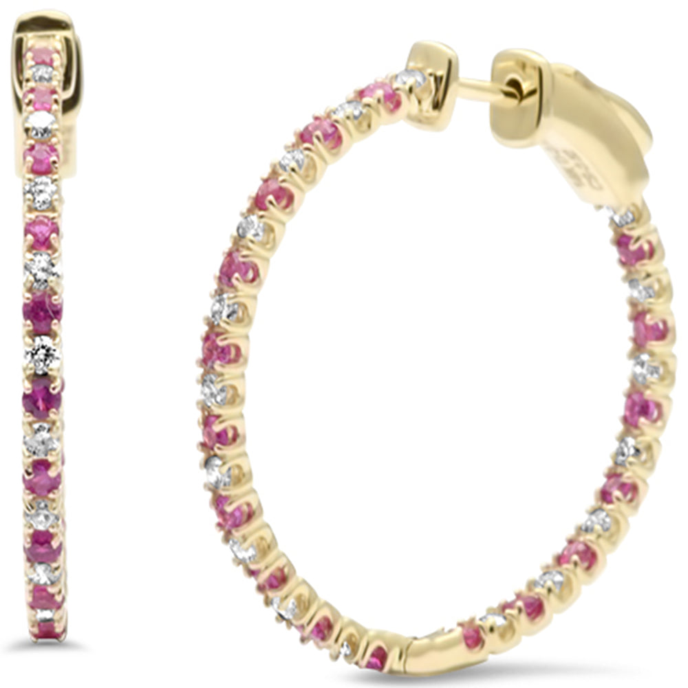 SPECIAL! 1.11ct G SI 14K Yellow Gold Diamond & Ruby Hoop Earrings