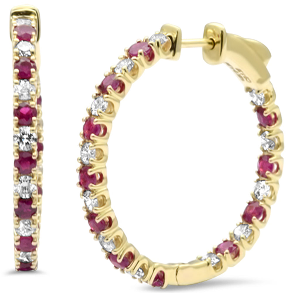 SPECIAL! 2.32ct G SI 14K Yellow Gold Diamond & Ruby Hoop Earrings
