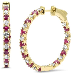 SPECIAL! 2.29ct G SI 14K Yellow Gold Diamond & Ruby Hoop Earrings