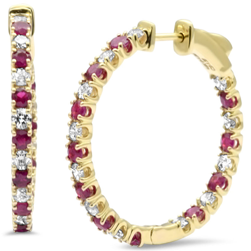 SPECIAL! 2.29ct G SI 14K Yellow Gold Diamond & Ruby Hoop Earrings