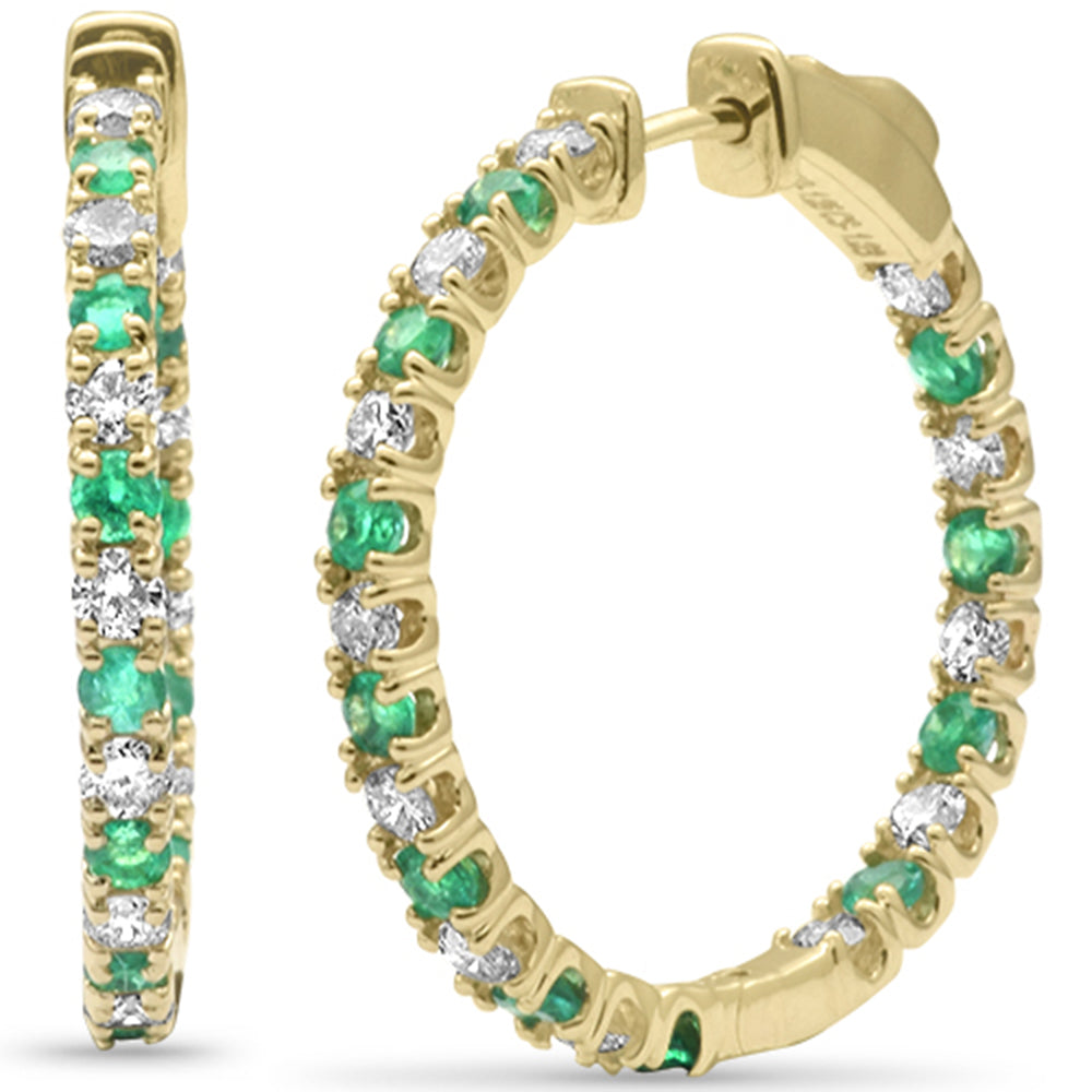 SPECIAL! 2.04ct G SI 14K Yellow Gold Diamond & Green Emerald Hoop Earrings
