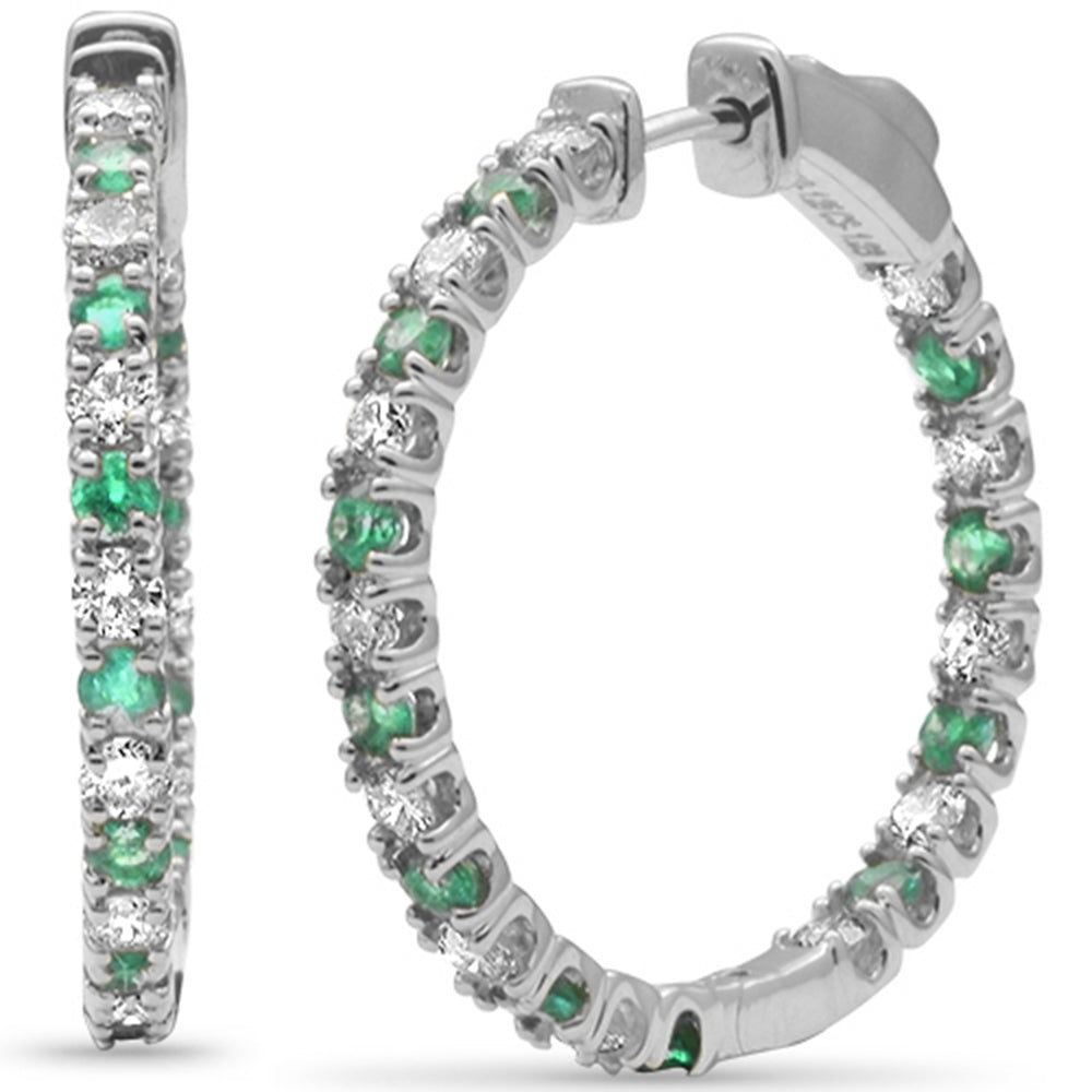SPECIAL! 1.95ct G SI 14K White Gold Diamond & Green Emerald Hoop Earrings