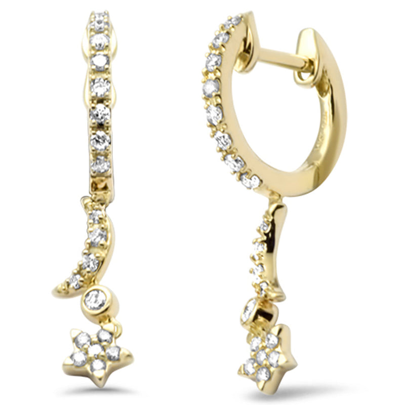 SPECIAL! .24ct G SI 14K Yellow Gold Diamond Moon & Star Petite Hoop Earrings Post & Click