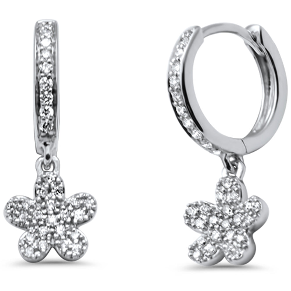 SPECIAL! .18ct G SI 14K White Gold Diamond Flower Petite Hoop Earrings Post & Click