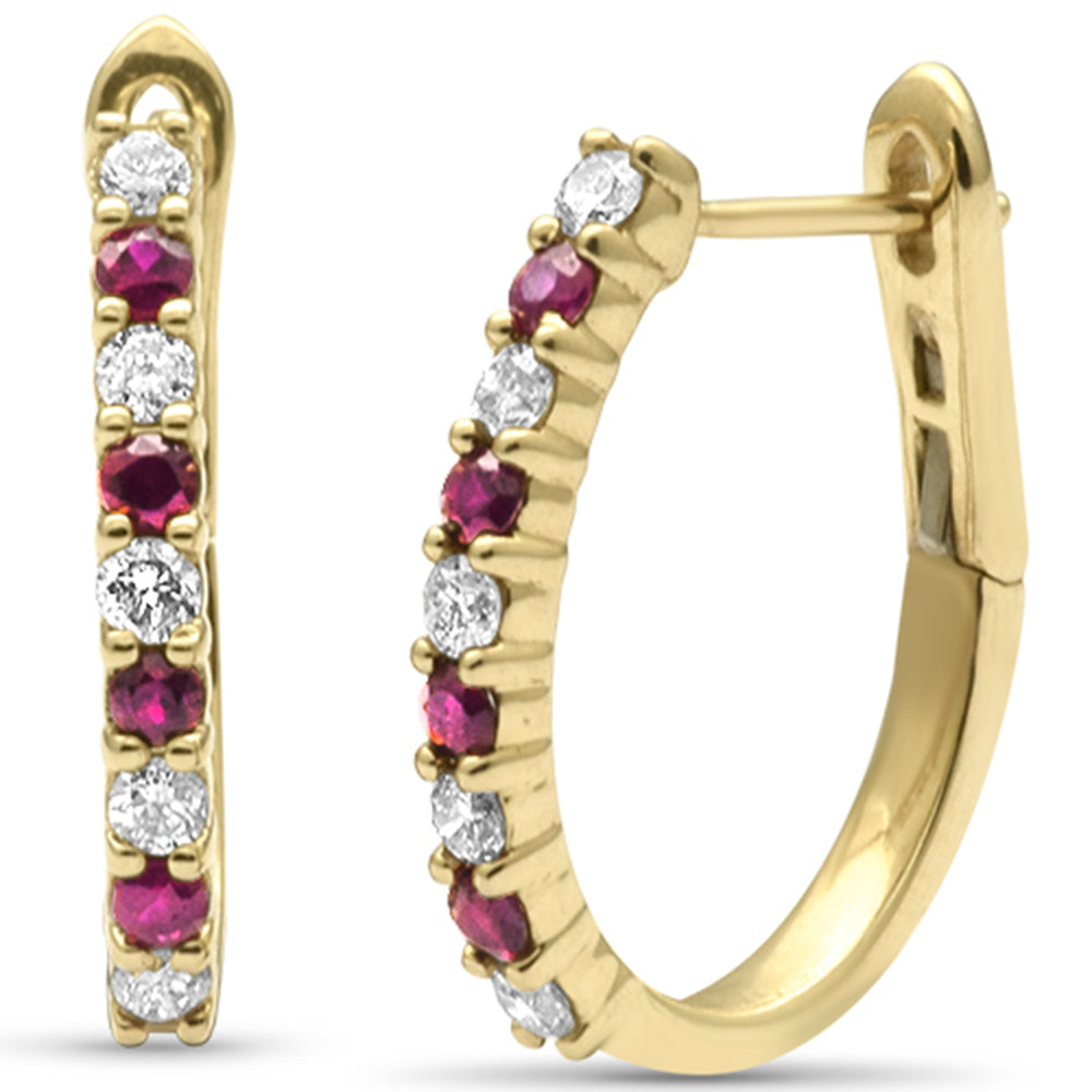 SPECIAL! .57ct G SI 14K Yellow Gold Diamond & Ruby Hoops Earrings
